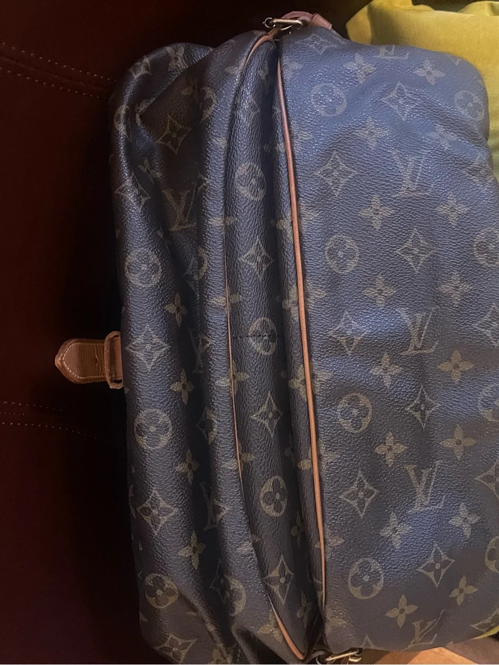 Louis Vuitton Monogram Canvas Saumur Crossbody Shoulder Bag with Tan Trim